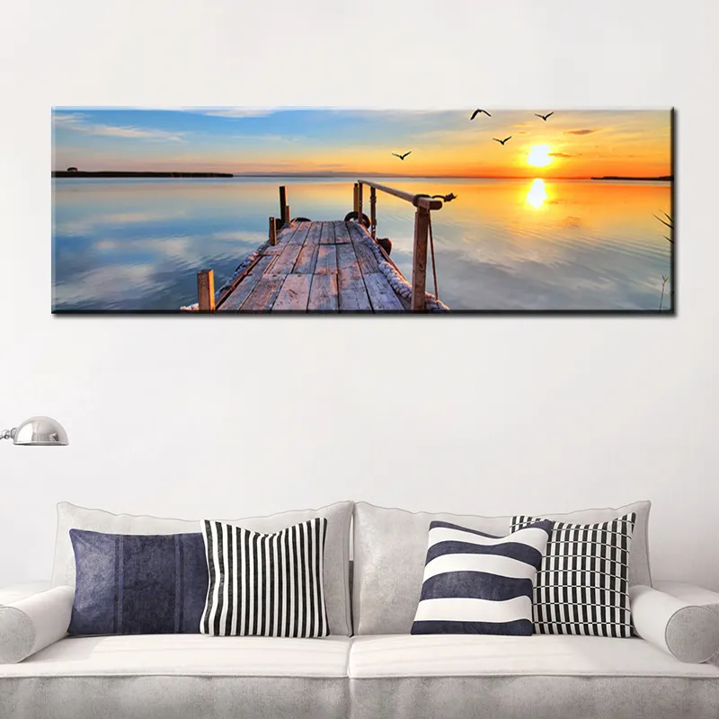 Sunsets Natural Sea Beach Landscape Posters and Prints Canvas Painting Panorama Wall Art Picture for Living Room