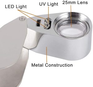 <span class=keywords><strong>Lupa</strong></span> plegable de bolsillo para joyería, <span class=keywords><strong>lupa</strong></span> de <span class=keywords><strong>ojo</strong></span> con luz LED UV, <span class=keywords><strong>lupa</strong></span> de bucle de joyería iluminada de Metal de 40X - Product Image 2