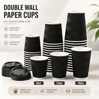 Gobelet à café en papier kraft ondulé à double paroi recyclable avec couvercle, logo personnalisé, 10 oz, 16 oz, gobelet jetable pour boissons chaudes à emporter