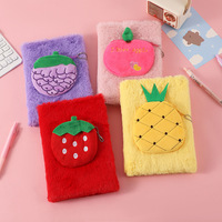 Carnet en peluche mignon avec fermeture éclair, motif fruit, pochette douce, journal créatif pour enfants et filles, idéal pour la rentrée scolaire, les anniversaires et les cadeaux de Noël