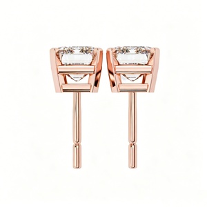 Boucles d'oreilles solitaires classiques en diamant de laboratoire taille ronde, or blanc, jaune ou rose 14K 18K, 4 griffes, bijoux fins pour femme - Product Image 4