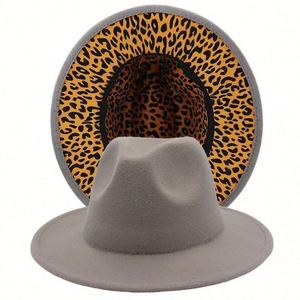 Sombreros Fedora con Estampado de Leopardo en Dos Tonos, Sombrero de Fieltro Estilo Jazz, Casual, de Invierno, con Ala Ancha, Venta al Por Mayor - Product Image 4