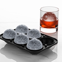 Grand plateau de cube Star Ice Wars à 6 cavités à dégagement facile Moule en silicone 3D Death Star Ice Ball Maker avec entonnoir pour cocktails à whisky
