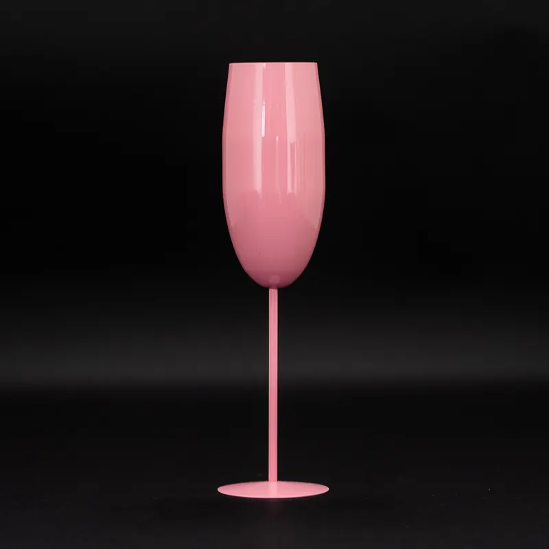 Hot sale wine glass stainless steel fancy champagne flutes set 260ml pink color for wedding