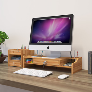 Wooden Computer Monitor Stand With Storage <b>Shelf</b> <b>Desktop</b> Organizer For Office Desk Rectangle Shape Multipurpose 2 Layer - Product Image 1