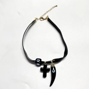 قلادة جلدية سوداء أنيقة مع قلادة على شكل عين وصليب، مجوهرات يومية للنساء، هدية للحفلات، قلادة بالجملة - Product Image 1