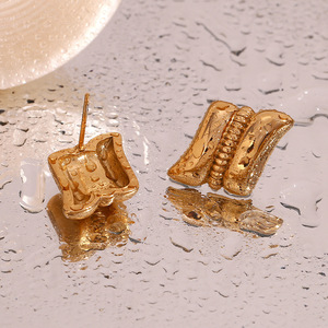 Joyería chapada en oro de 18K, pendiente de tuerca geométrico, pendientes de <span class=keywords><strong>Bottega</strong></span>, pendientes texturizados para niñas, joyería impermeable de acero inoxidable - Product Image 5