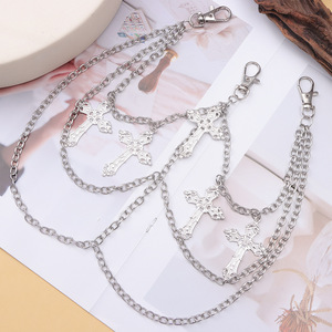 Chaîne de taille multicouche avec pendentif croix en argent tibétain pour femme, chaîne de corps tendance, accessoire de style hip-hop pour usage quotidien - Product Image 3