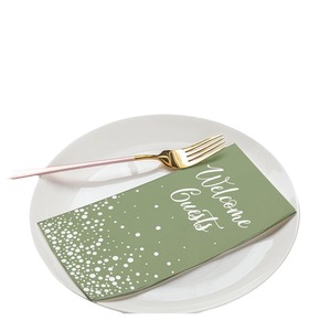 Serviettes en papier rectangulaires vert sauge, imprimées offset avec des pois, pour fêtes d'anniversaire - Product Image 5