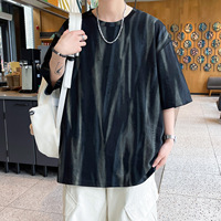 T-shirt à manches courtes pour homme, col rond, rayures verticales, tie-dye, texture jacquard, style décontracté oversize, streetwear, été