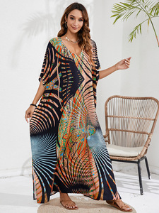 Robes Kaftan pour femmes, <span class=keywords><strong>grande</strong></span> <span class=keywords><strong>taille</strong></span>, <span class=keywords><strong>robe</strong></span> de plage d'été avec imprimé et motif de bain - Product Image 3