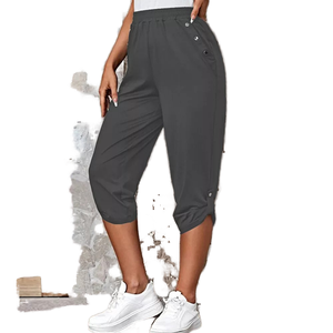 Plus Size Women's Breathable Anti-Wrinkle Canvas Winter Cargo <b>Pants</b> 3/4 Cropped Capri Mid Waist Casual - Product Image 1