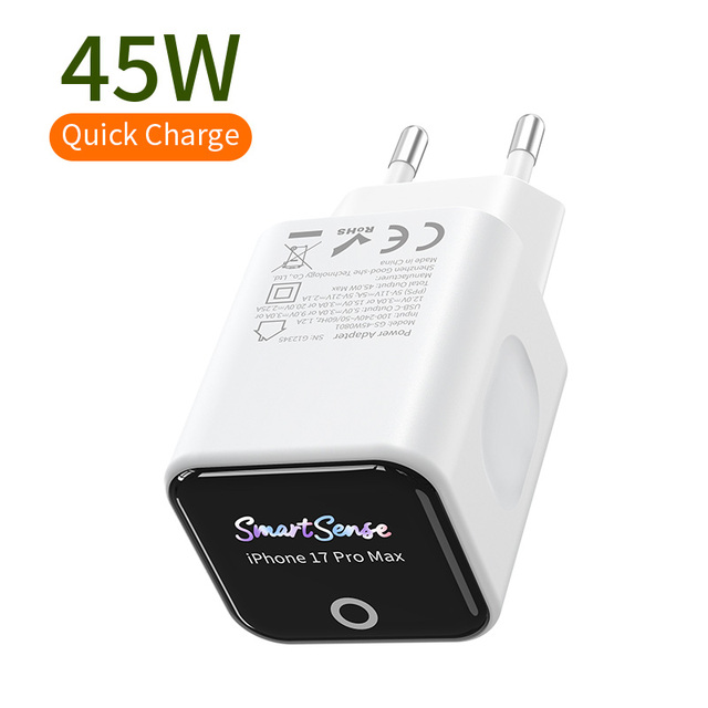 EN62368 GaN Charger PD45W TFT Screen GaN Power Adapter Type-C Charger Super Fast Charger for Phone Factory Price