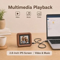 Nuevo Marco de Fotos Digital de 2.8 Pulgadas 2026 con Reloj Despertador, 1GB de Memoria, Reproductor de Fotos, Vídeos y Música para Decoración del Hogar, Color Nogal