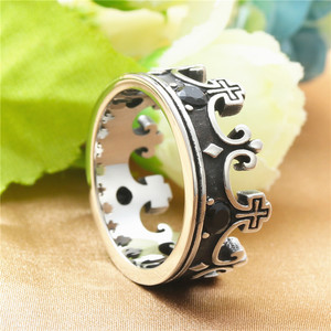 Crown <b>Ring</b> Men's <b>Titanium</b> Steel Retro Punk Style <b>Black</b> Stone Prong Setting Gift Jewelry - Product Image 2