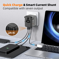 Adaptador de Viaje con 2 Tomas de Corriente Alterna, Cargador Rápido PD de 45 W, Adaptador de Enchufe Internacional de 2500 W con 3 Puertos Tipo C y 2 USB