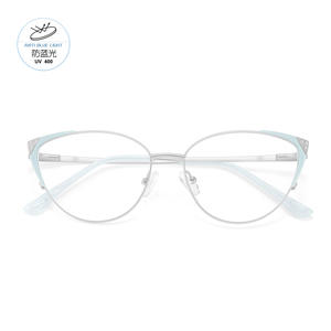 Montures de lunettes œil-de-chat populaires en alliage avec design pailleté pour femmes, protection anti-lumière bleue UV 400, taille moyenne - Product Image 1