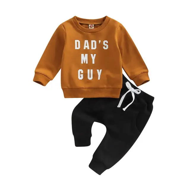 Newborn Baby Boys Spring Autumn Outfit 2Pcs Sets Toddler Boy Long Sleeve Letter Print Tops Solid Color Drawstring Pants 0-3T