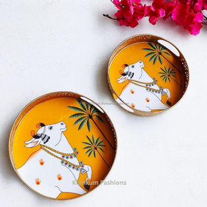 Men in pichwai in kim loại khay với <span class=keywords><strong>Jar</strong></span> trang trí nội thất trở lại món quà ủng hộ đám cưới tân gia trở lại món quà Diwali Quà Tặng cản trở - Product Image 5