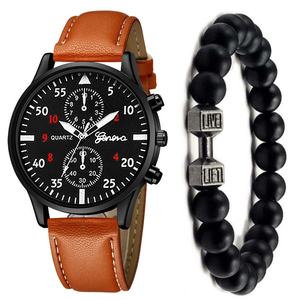 Nuevo Reloj de Cadena para Hombre con Brazalete de Cuentas de Piedra y Diseño de Mancuerna, Esfera de 40mm, Caja de Aleación, Cristal de Esfera, Correa de Cuero, Sin Caja, En Stock - Product Image 2