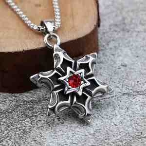 Collar con Colgante Hexagrama Vikingo Vintage de Acero Inoxidable para Hombre, Colgante de Estrella de Seis Puntas de Acero de Titanio 316 con Piedras Preciosas - Product Image 3