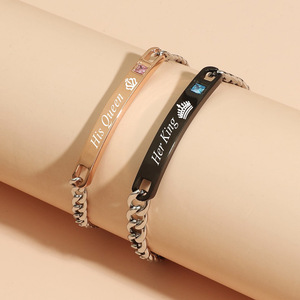 Pulsera de Acero Inoxidable con Incrustaciones de Diamantes Estilo Hip Hop para Parejas, Regalo de San Valentín, Pulsera con Nombre Grabado con Láser - Product Image 5