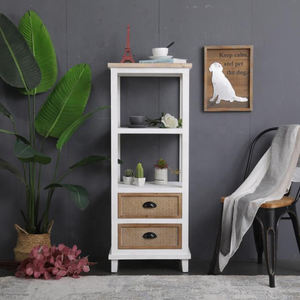 Armoire de rangement haute en bois massif faite à la main INNOVA HOME avec 2 tiroirs et 2 étagères pour le salon, vente en gros d'usine - Product Image 2