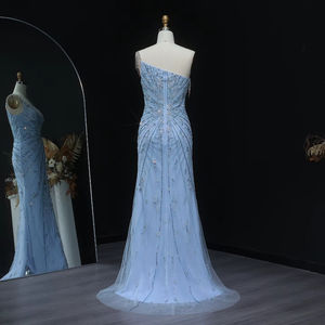 Per Jancember LSZ031 donna antistatico abito da ballo per festa bella monospalla blu sirena 3D modello piume pieghe naturali - Product Image 2