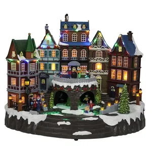 LED Light-up Animated With Turning Skaters Musical Christmas Village Figurine For Seasonal Decor And Gift