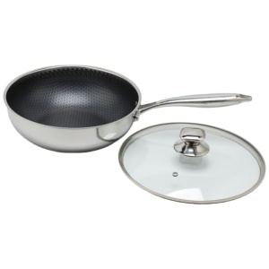 2 Piezas de Sartenes Pequeñas Tipo <span class=keywords><strong>Wok</strong></span> de Acero Inoxidable de Doble Cara con Base de Tres Capas y Tapas de Vidrio, Revestimiento Antiadherente de Cerámica, Venta al por Mayor - Product Image 3