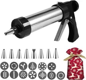 13 disques à biscuits + 8 buses de glaçage Spritz Cookie Press Gun Kit Baking-Presse à biscuits en acier inoxydable pour la fabrication et la décoration