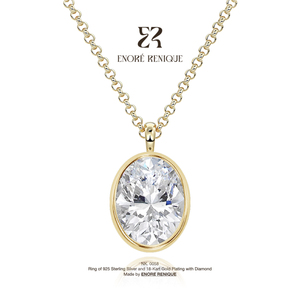 Collier pendentif solitaire ovale 3 carats serti clos en argent sterling 925 plaqué or 14 carats, bijoux en moissanite VVS pour femme - Product Image 1