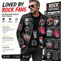 Patch brodé thermocollant ou à coudre, style Punk Rock Gothique, motifs Crâne, Guitare, Disque, Éclair, Lèvres, Signe de la main, pour la musique, vente en gros