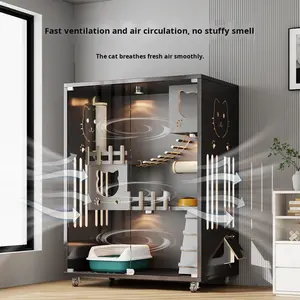 Fabriek Directe Verkoop Populaire Praktische Massief Hout Licht Luxe Ademend Waterdichte Kattenvillakast Kooi - Product Image 2