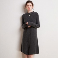 Nouvelle arrivée 100% robe en pur cachemire pour l'automne et l'hiver mi-longueur simple pull tricoté col rond jupe longue