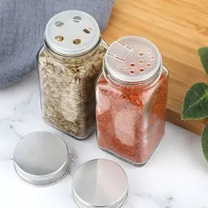 120Ml Vierkante Glas Spice Potten Container Tins Packaging 4Oz Lege Spice Flessen Met Shaker Deksels