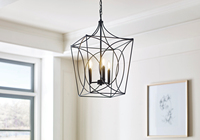 Luminaire suspendu carré traditionnel noir à 3 lumières, moyen, intérieur, E12, à intensité variable, hauteur réglable