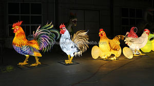 사용자 정의 야외 방수 공예 철 와이어 램프 동물원 정원 장식 수탉 패브릭 랜턴 조명 - Product Image 5