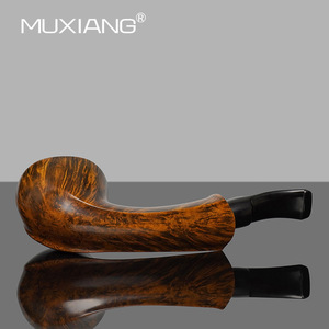 MUXIANG Handmade Briarwood Smoking Pipe Bent Shape Gold Black Finish Men's Tobacco Pipe Accessory - Product Image 3