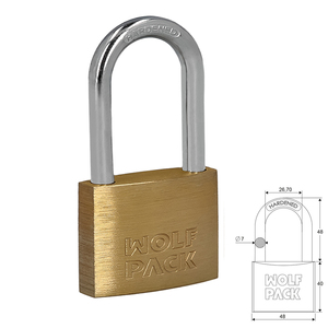 Brass <b>Padlock</b>, Long Shackle 50 mm. Blister Pack of 1, Heavy Duty - Product Image 1