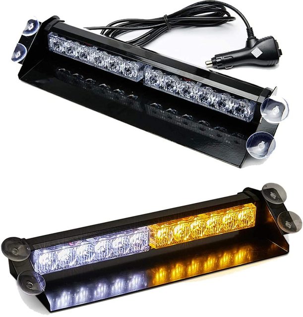 Emergency Light 14" 12 LED 9 Flashing Super Bright Mini Visor Strobe Light Bar, Dash Windshield Warning Light for Vehicles Car