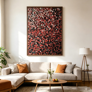Crimson <b>Block</b> 3D Textured Wood Wall Art Abstract Artwork Modern Wall Decor Wabi Sabi Painting Handmade Textured with Framed - Product Image 1