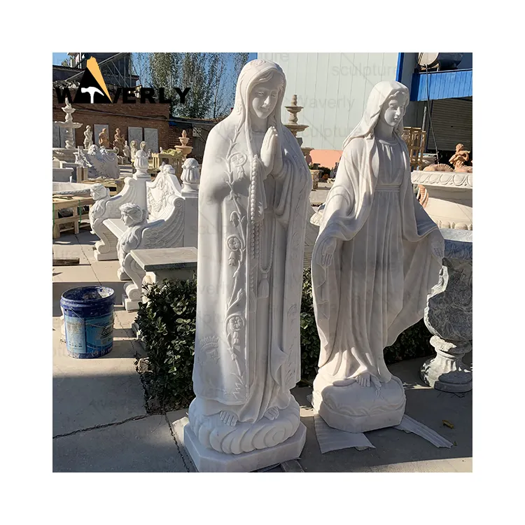 屋外装飾卸売宗教像カトリックのファチマ像白い大理石ファチマ像の聖母
