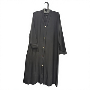 Abaya Negra Modesta para Mujer, Vestido Maxi con Manga Tres Cuartos, Cuello Chal, Poliéster Ligero, Ropa Tradicional de Oriente Medio - Product Image 3