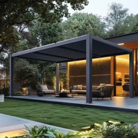 Pergola bioclimatique préfabriquée en aluminium thermolaqué avec panneaux latéraux en verre, gazebo fermé, balcon, jardin extérieur, imperméable