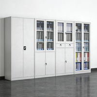 Armario de Oficina Comercial de Acero con Puertas de Vidrio, Estructura KD, Gabinete de Almacenamiento de Hierro, Archivadores Metálicos Grandes para Escuela