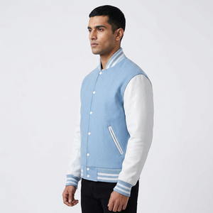 Hot Sale Retro Sleeves Wool Leather Varsity Jacket for <b>Men</b> Letterman Jackets Custom logo Embroidery Hooded Versity Jacket - Product Image 1