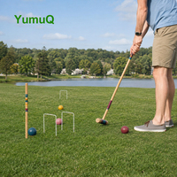 Ensemble de croquet vintage YumuQ Factory Premium en bois de caoutchouc pour six joueurs, idéal pour les familles, les jardins et les jeux en plein air