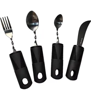 Set peralatan makan bahan baja tahan karat dapat ditekuk, peralatan makan sendok garpu radang sendi orang tua