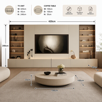 Collection Salon Sur Mesure 2026 : Meuble TV Intégré Murale et Ensemble Table Basse Carrée – Mur Multimédia Minimaliste Blanc Nacré
